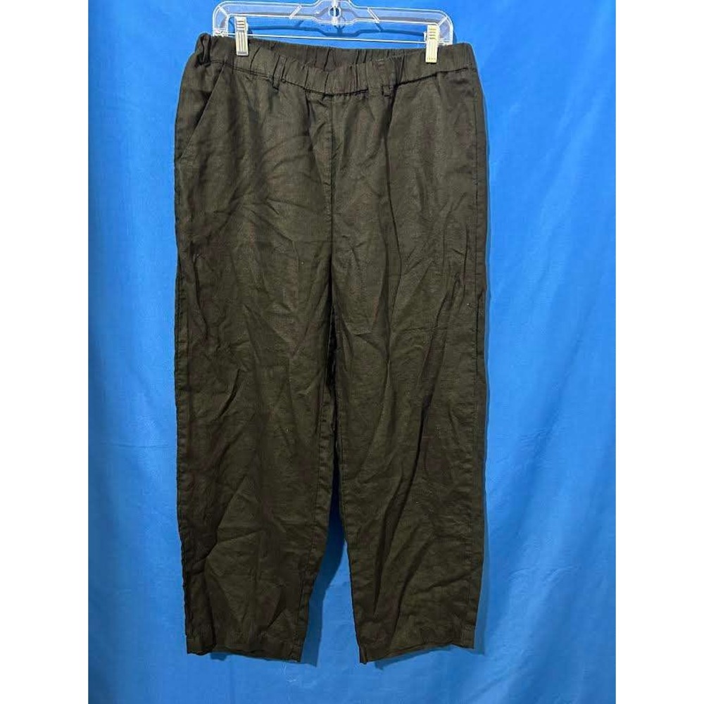 Quince Women Black European Linen Pants Elastic Waist Straight Leg Size L